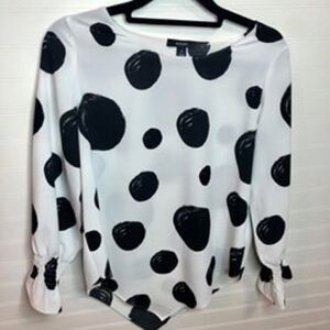 Alfani White Polka Dot Smocked Blouse